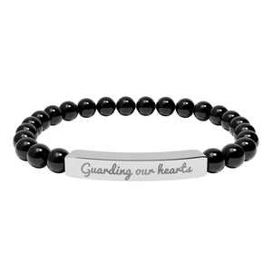 Engraved Natural Stone Stretch Bracelet — 'Guarding Our Hearts' Beaded Bar Bracelet