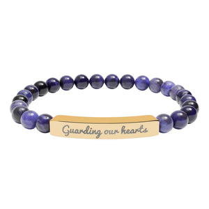 Engraved Natural Stone Stretch Bracelet — 'Guarding Our Hearts' Beaded Bar Bracelet
