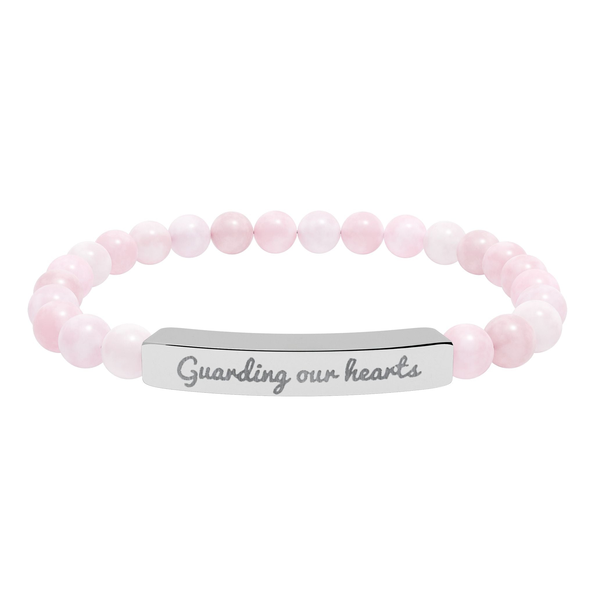Engraved Natural Stone Stretch Bracelet — 'Guarding Our Hearts' Beaded Bar Bracelet