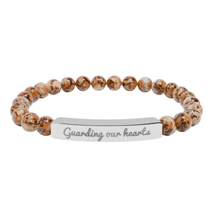 Engraved Natural Stone Stretch Bracelet — 'Guarding Our Hearts' Beaded Bar Bracelet