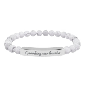 Engraved Natural Stone Stretch Bracelet — 'Guarding Our Hearts' Beaded Bar Bracelet