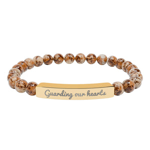 Engraved Natural Stone Stretch Bracelet — 'Guarding Our Hearts' Beaded Bar Bracelet