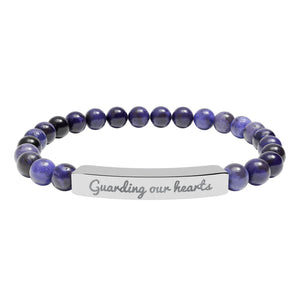 Engraved Natural Stone Stretch Bracelet — 'Guarding Our Hearts' Beaded Bar Bracelet