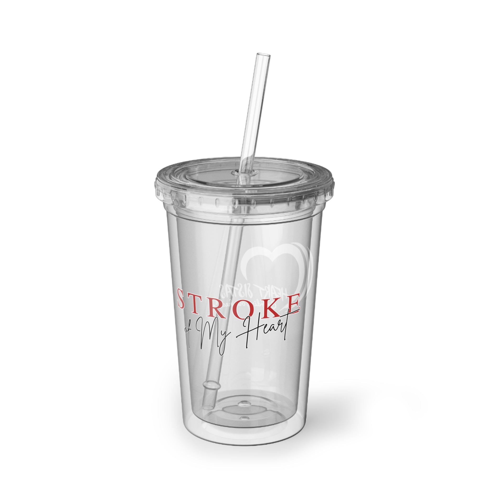 Acrylic Tumbler — 'Stroke of My Heart' Clear Reusable Cup with Straw