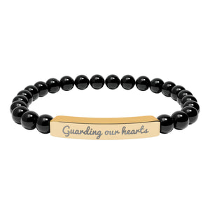 Engraved Natural Stone Stretch Bracelet — 'Guarding Our Hearts' Beaded Bar Bracelet