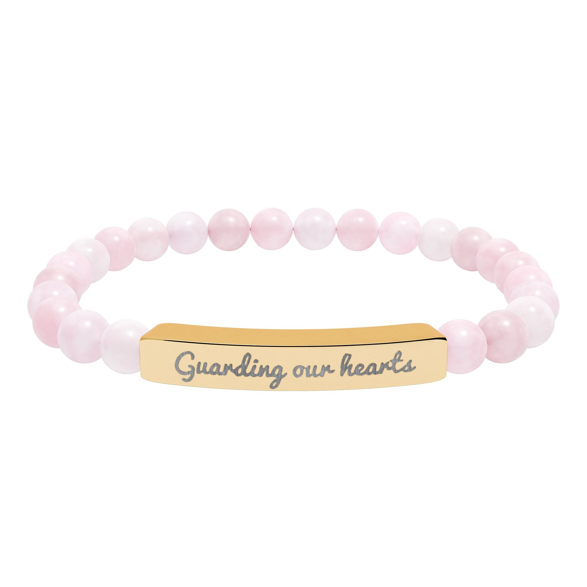 Engraved Natural Stone Stretch Bracelet — 'Guarding Our Hearts' Beaded Bar Bracelet