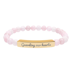 Engraved Natural Stone Stretch Bracelet — 'Guarding Our Hearts' Beaded Bar Bracelet