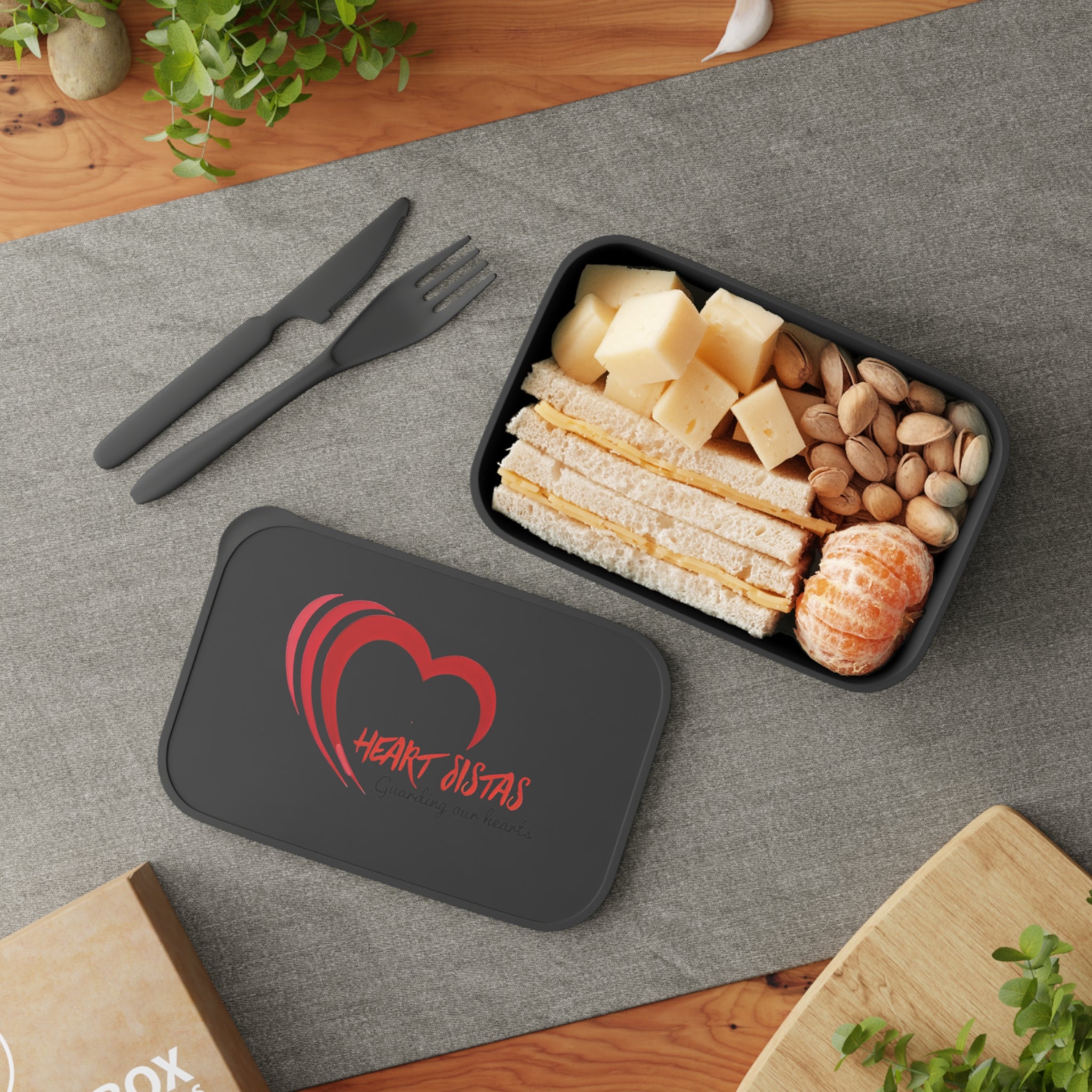 Heart Sistas Bento Box — Eco PLA Lunch Container with Utensils & Band